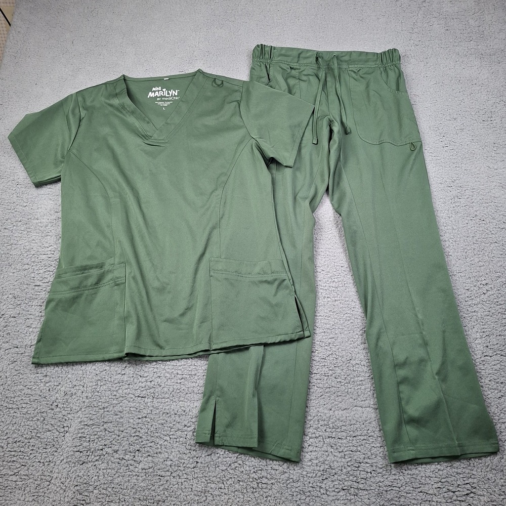 Mini Marilyn by mediCo Women's Medical Scrub Set Green Size L Top & Small Pants
